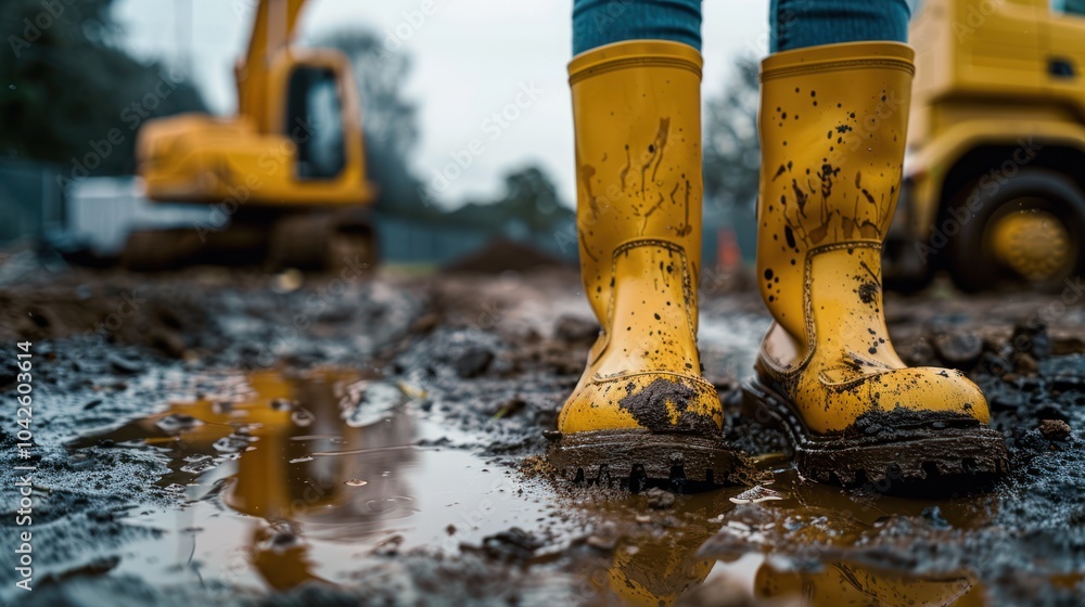 Muddy Boots on a Construction Site Muddy Boots on a Construction Site