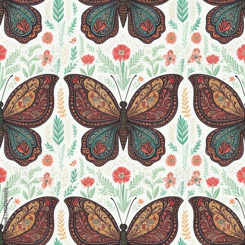 Wallpaper Mural A seamless pattern with butterflies and flowers. Torontodigital.ca
