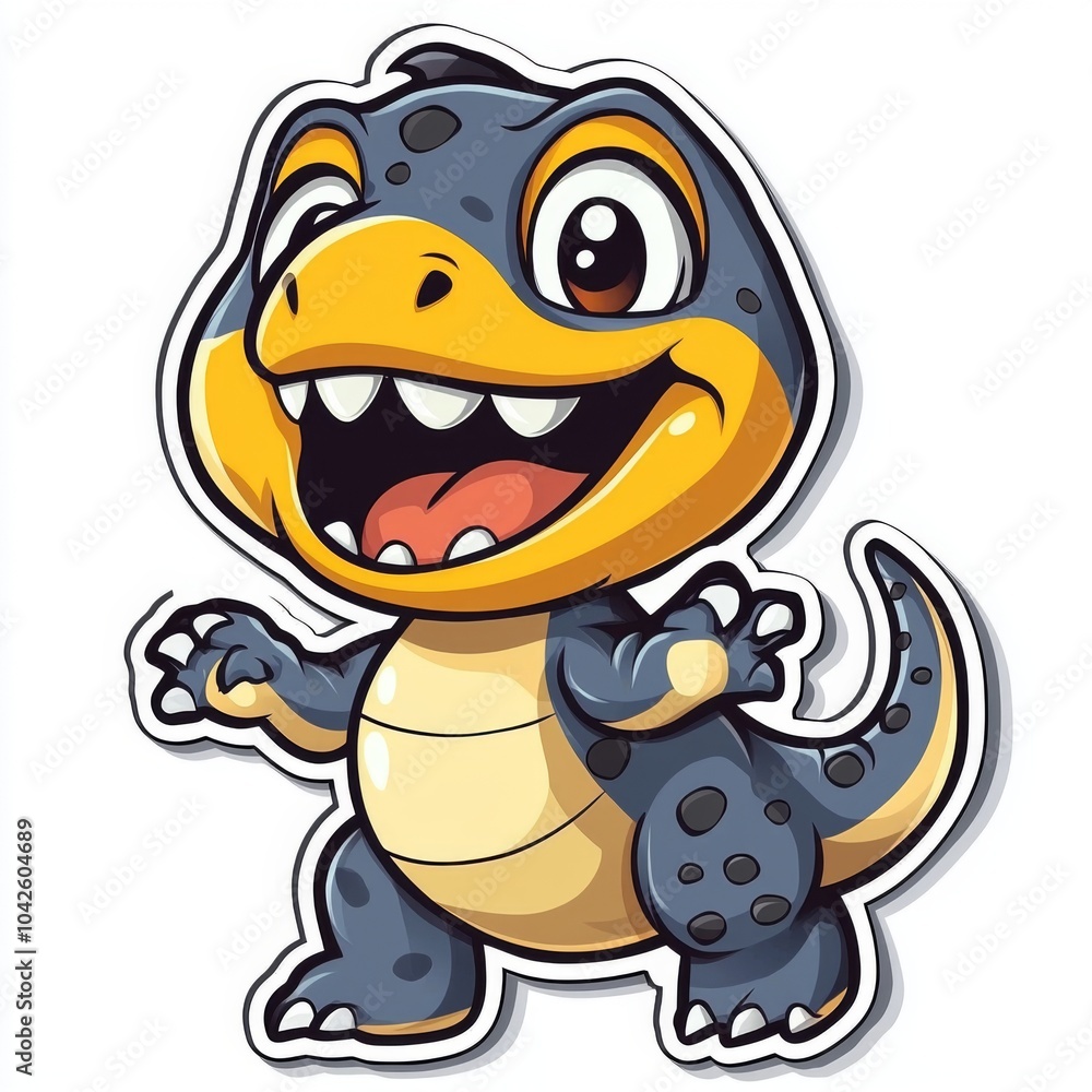 Obraz premium A cute and playful cartoon dinosaur illustration, perfect for children's books, apps, stickers, and any project that needs a dose of dino charm!