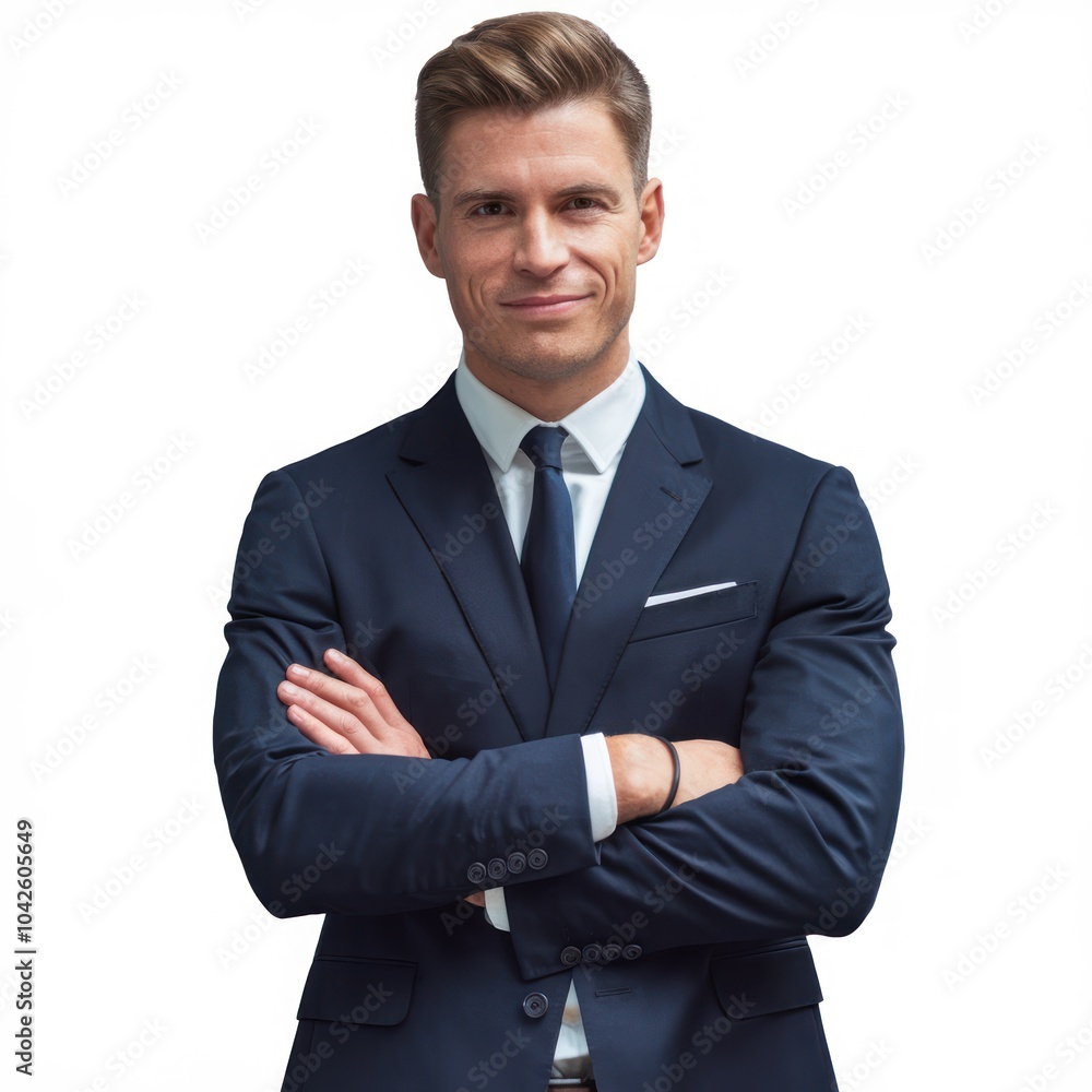 Happy businessman isolated - handsome man standing with crossed arms isolated on white background Happy businessman isolated - handsome man standing with crossed arms isolated on white background