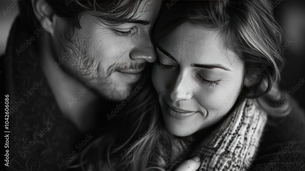 A black-and-white portrait of a couple embracing, with soft lighting highlighting their close bond and creating a timeless, intimate atmosphere. A black-and-white portrait of a couple embracing, with soft lighting highlighting their close bond and creating a timeless, intimate atmosphere.