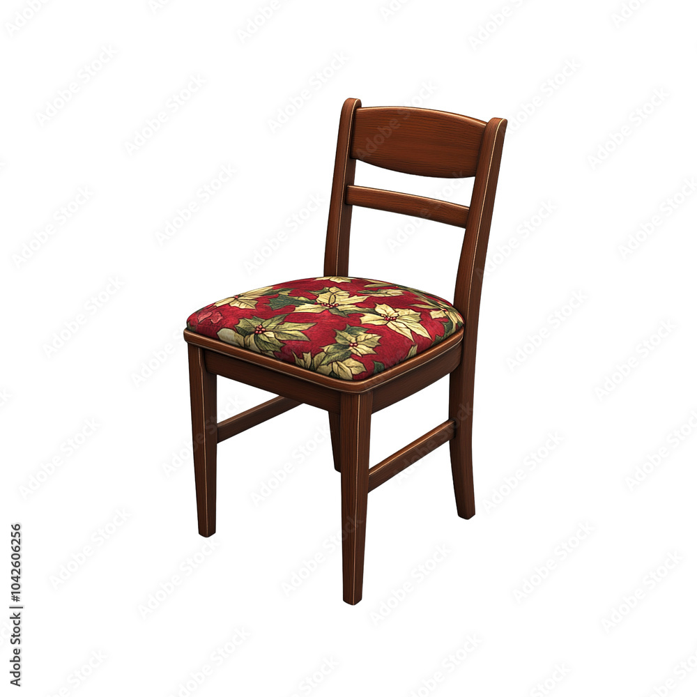 Wooden chair with floral patterned cushion Wooden chair with floral patterned cushion