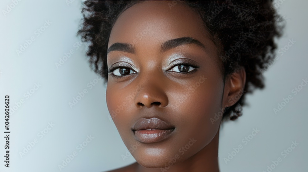 A close-up high-end beauty portrait of a woman with radiant skin and expertly applied makeup, shot in a bright, minimalist studio with soft, diffused lighting that enhances her natural beauty. A close-up high-end beauty portrait of a woman with radiant skin and expertly applied makeup, shot in a bright, minimalist studio with soft, diffused lighting that enhances her natural beauty.