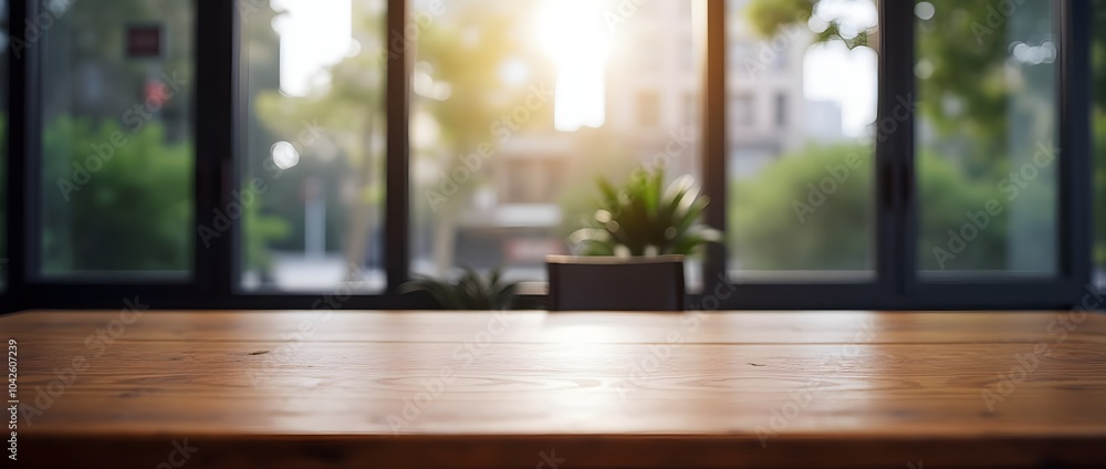 Empty Wood table with blurred office room background, Generated Ai Empty Wood table with blurred office room background, Generated Ai