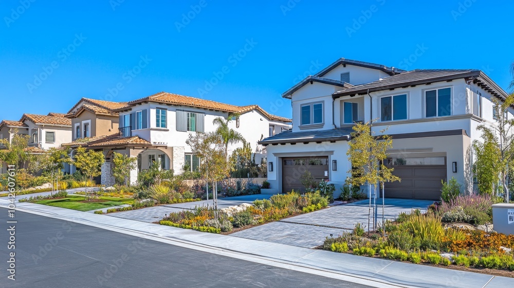 Vibrant Suburban Homes with Clean Lines and Greenery Vibrant Suburban Homes with Clean Lines and Greenery