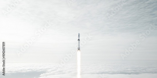 Rocket Launch in Cloudy Sky - Modern Space Exploration Poster Mockup