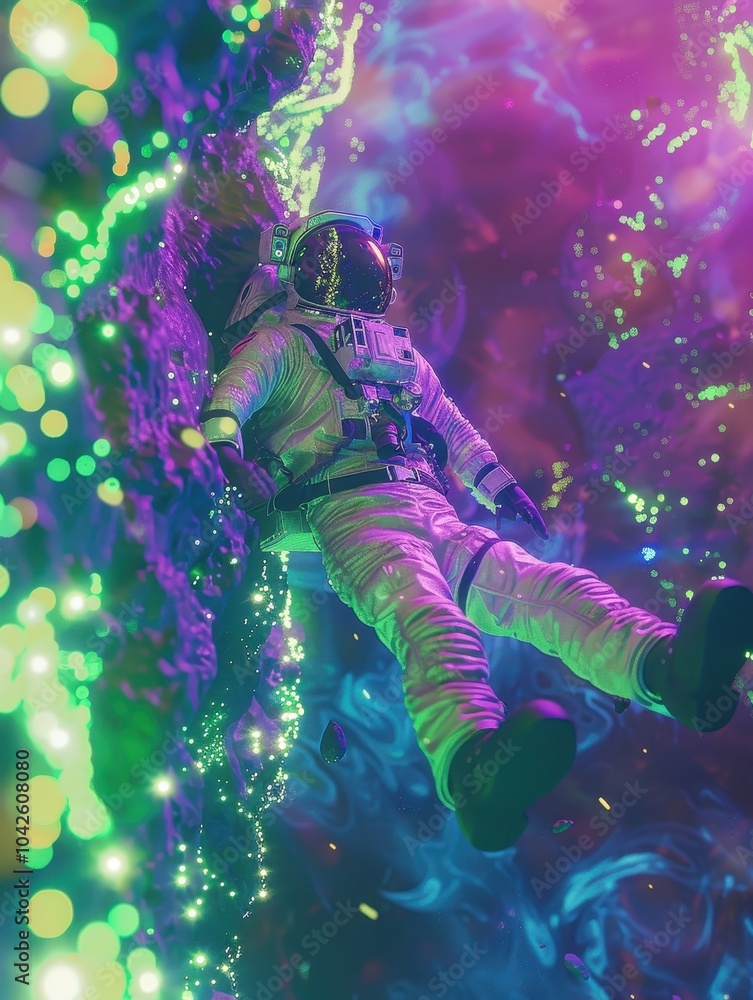 Psychedelic Astronaut Floating in Vibrant Colors Psychedelic Astronaut Floating in Vibrant Colors
