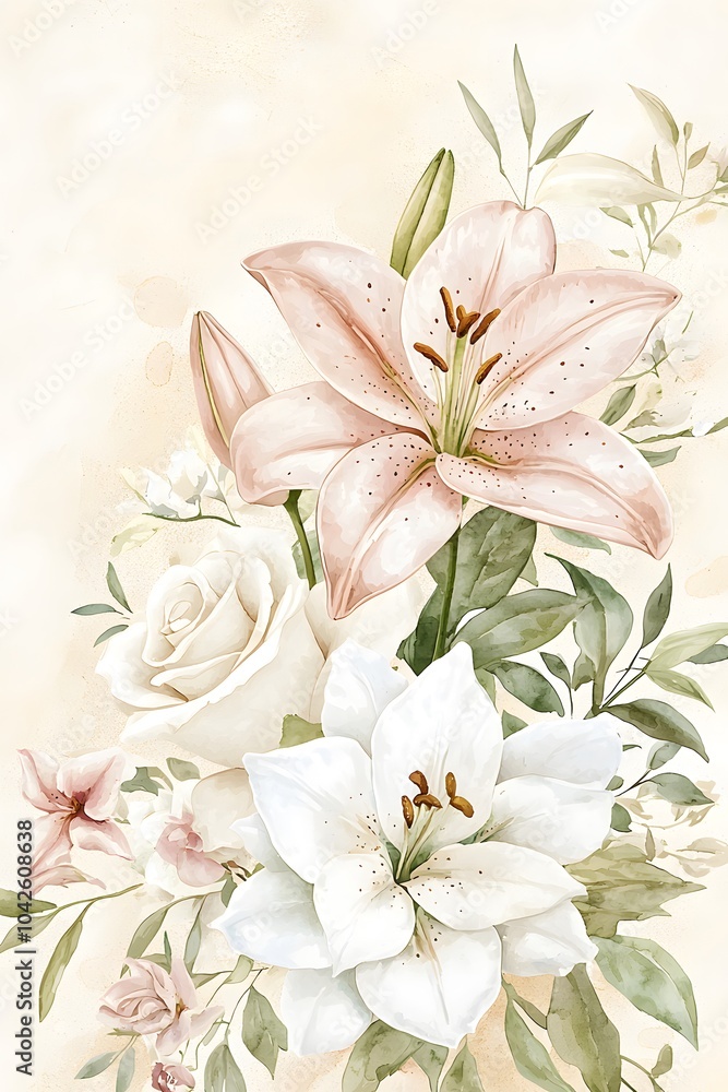 Obraz premium Elegant Bouquet of White Roses and Lilies