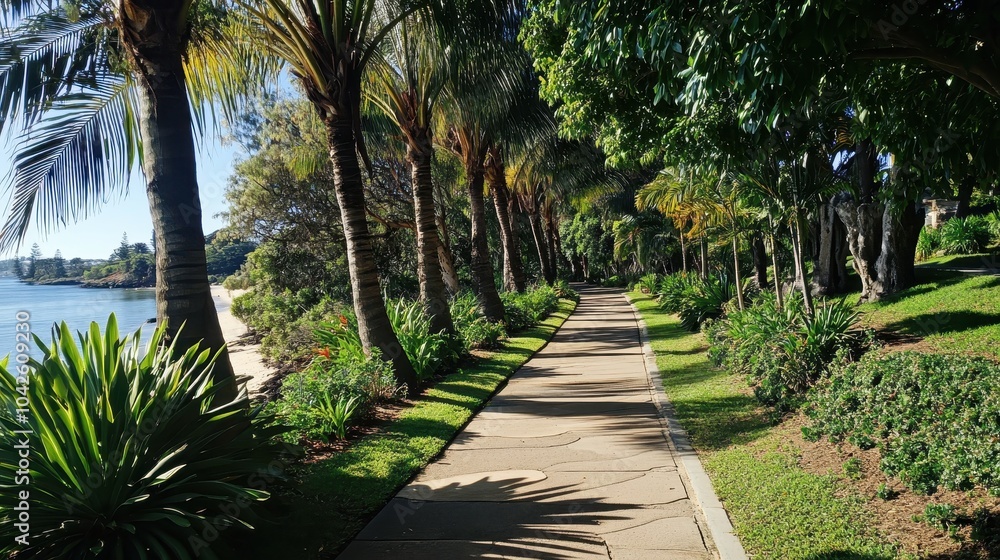 Coastal Walkway Surrounded by Lush Seasonal Garden Coastal Walkway Surrounded by Lush Seasonal Garden