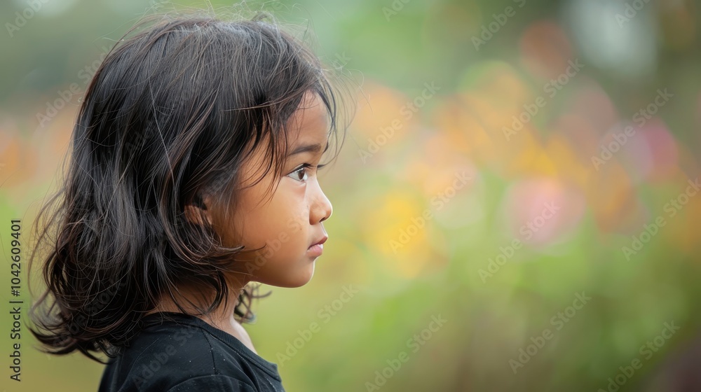 Dreamy Portrait of Child from Side Profile View Dreamy Portrait of Child from Side Profile View