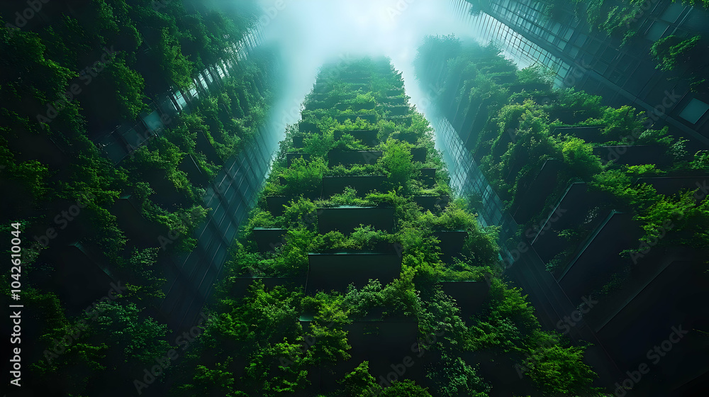 Green Building with Foggy Sky - Illustration Green Building with Foggy Sky - Illustration