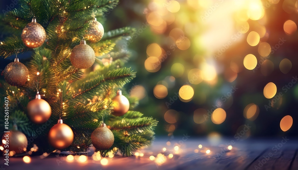 A cozy Christmas tree sparkles with glowing ornaments and lights, creating a warm, festive atmosphere. Generative AI