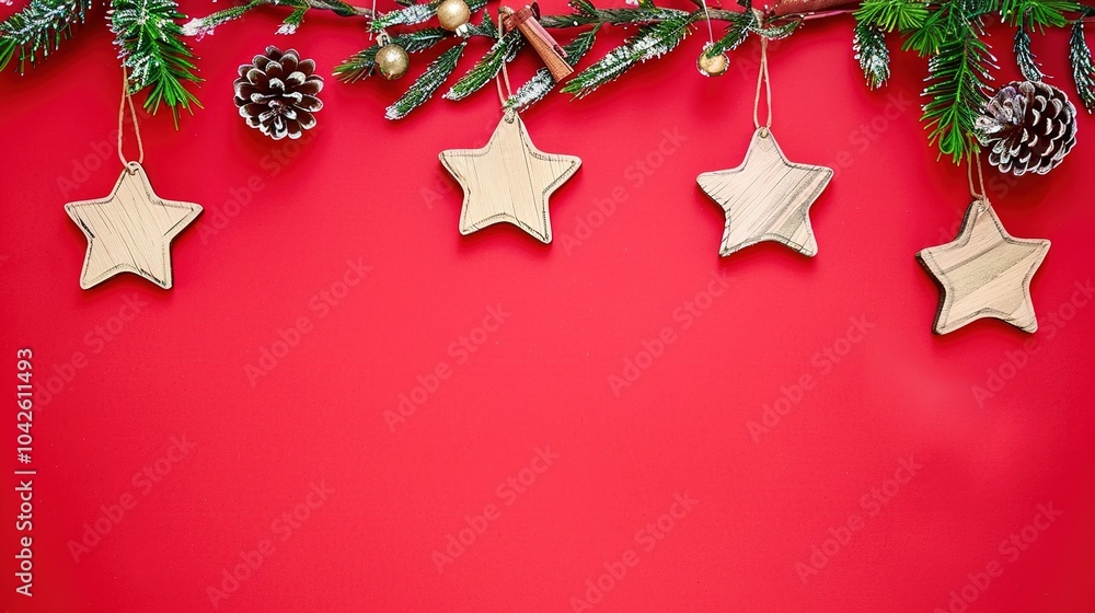 Christmas decoration on red background - a festive and vivid sight. This image presents beautiful Christmas decorations against a bright red backdrop, exuding holiday spirit and charm. Christmas decoration on red background - a festive and vivid sight. This image presents beautiful Christmas decorations against a bright red backdrop, exuding holiday spirit and charm.