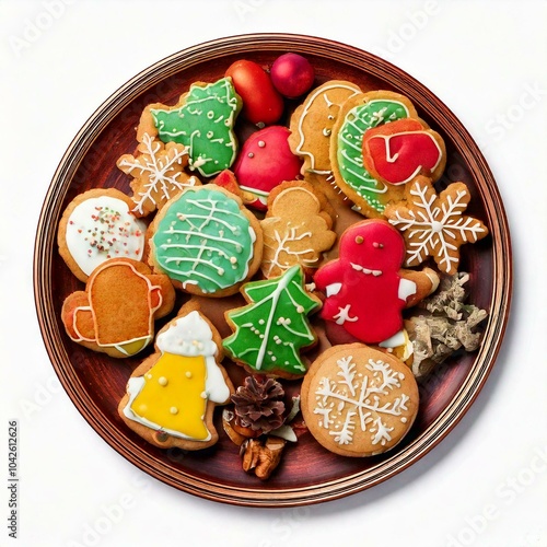 colorful Christmas cookies on plate isolated