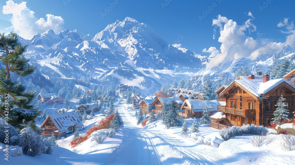 Fototapeta premium Snowy Mountain Village