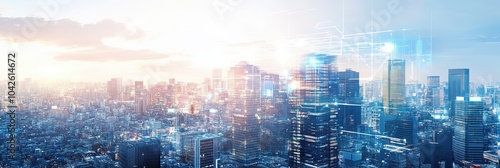 Cityscape with Digital Overlay for Cybersecurity or Critical Infrastructure Security