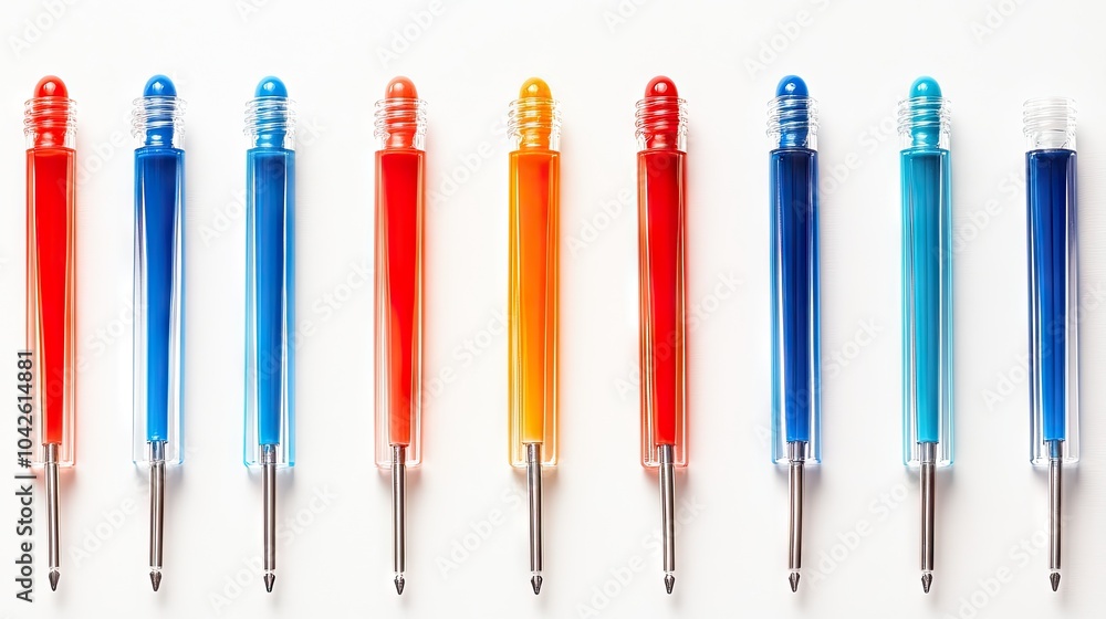 Colorful Pens in a Line on a White Background Colorful Pens in a Line on a White Background