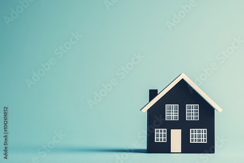 Simple Miniature House Model on Blue Background