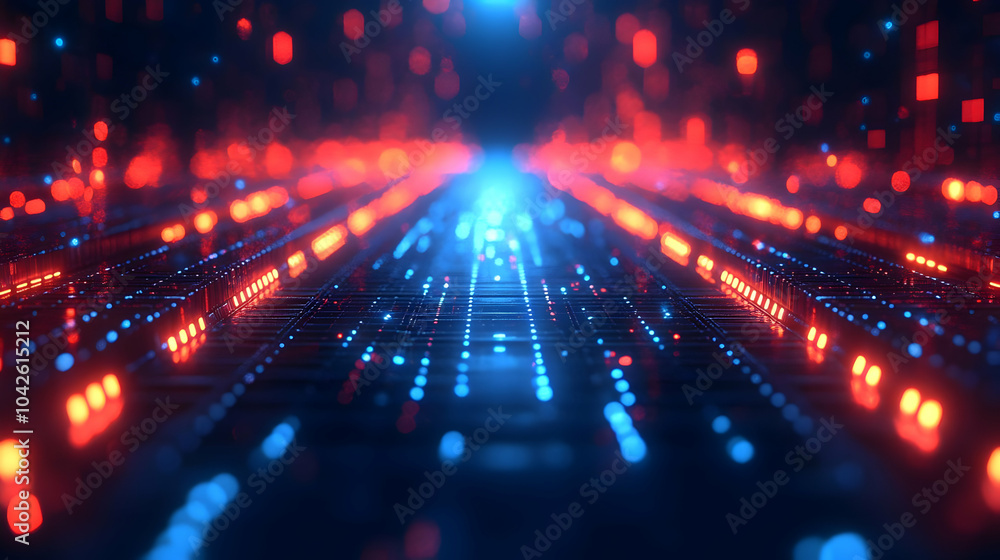 Abstract 3D Background - Red and Blue Lights on Grid