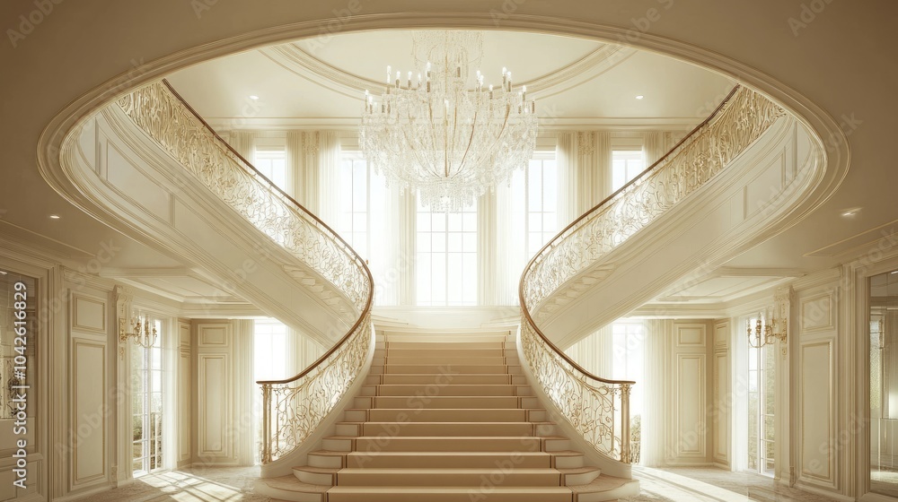 Elegant Grand Staircase in Luxurious Interior Design Elegant Grand Staircase in Luxurious Interior Design