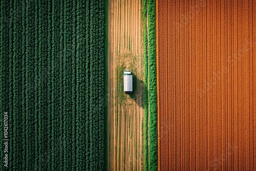 Aerial View of Farmland with Tractor