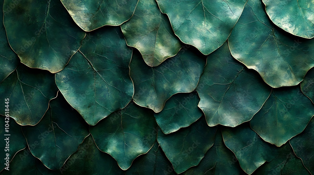 Obraz premium A close-up of a textured green surface that resembles overlapping leaves or scales.