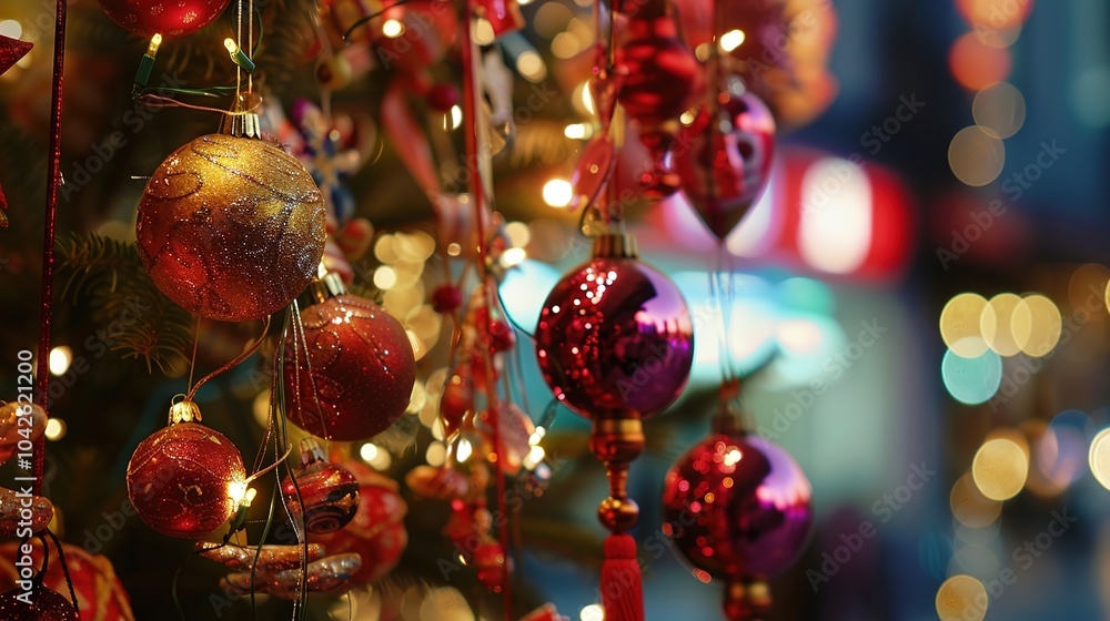 New Year decoration on the background - a festive and vibrant sight. This image showcases beautiful New Year decorations against an appealing background, bringing a sense of celebration and hope. New Year decoration on the background - a festive and vibrant sight. This image showcases beautiful New Year decorations against an appealing background, bringing a sense of celebration and hope.