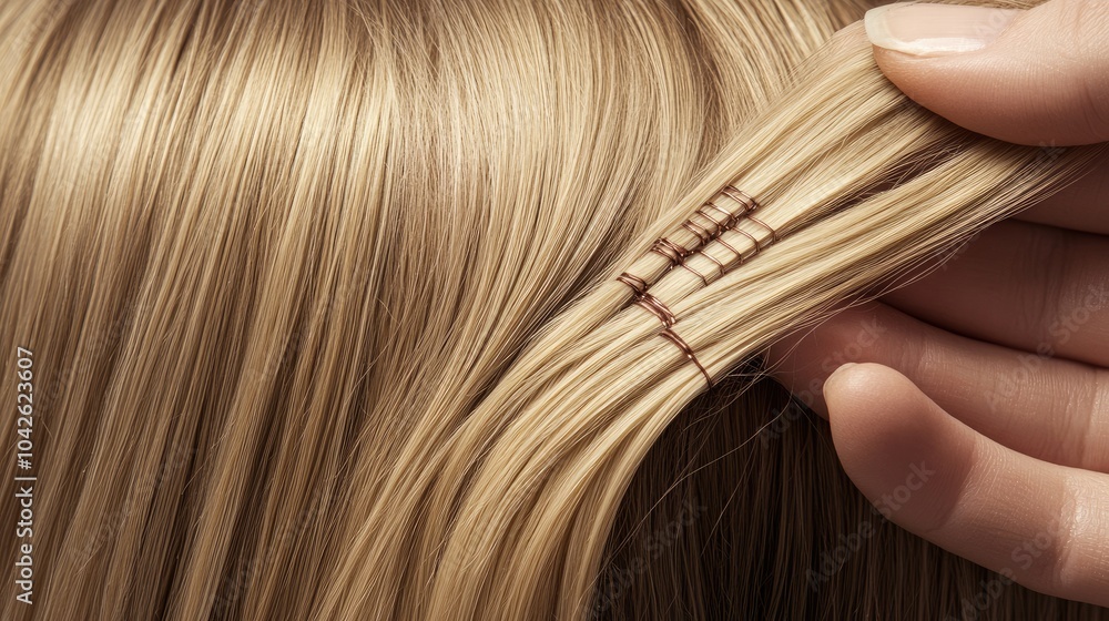 Fototapeta premium Close-Up of Hair with Hair Tie and Hand Gesture
