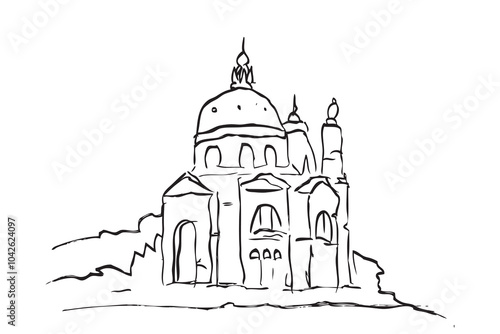 Simple vector hand draw sketch of Historical Mosque with Dome Building