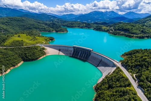 The Solina Dam and Lake Solina, with its crystal-clear waters reflecting the surrounding mountains and forests photo