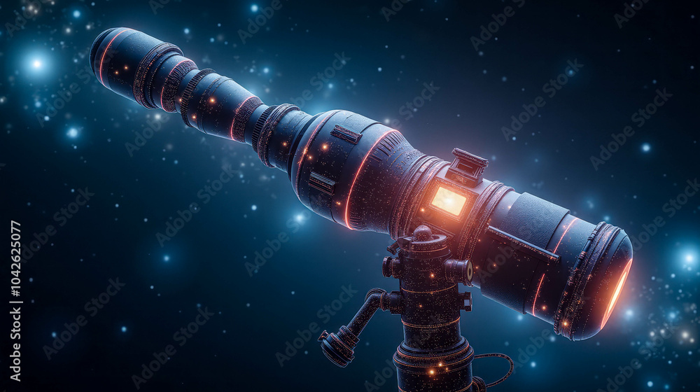 Exploring the cosmos with a futuristic telescope under a starlit sky during a clear night in a serene location Exploring the cosmos with a futuristic telescope under a starlit sky during a clear night in a serene location