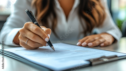 businesswoman's white-beige outfit, symbolizing professionalism and elegance. The soft colors convey a sense of calm and confidence in a corporate environment