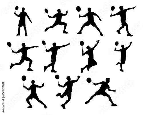 Set of Badminton player. Silhouette of a badminton player. Vector illustration