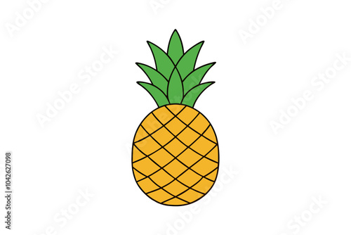 Pineapple with Leaves | isolated vector silhouette illustration on white background