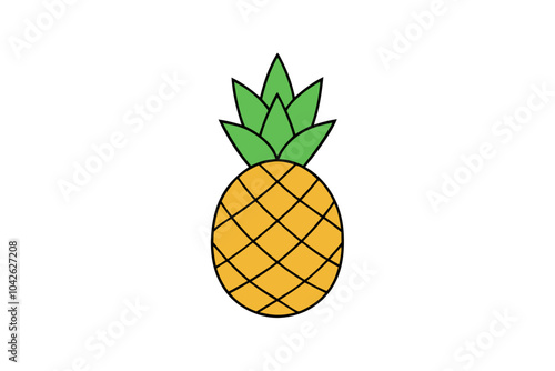 Pineapple with Leaves | isolated vector silhouette illustration on white background