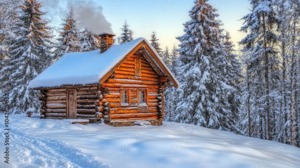 Cozy Wooden Cabin in Snowy Forest Winter Wonderland Cozy Wooden Cabin in Snowy Forest Winter Wonderland