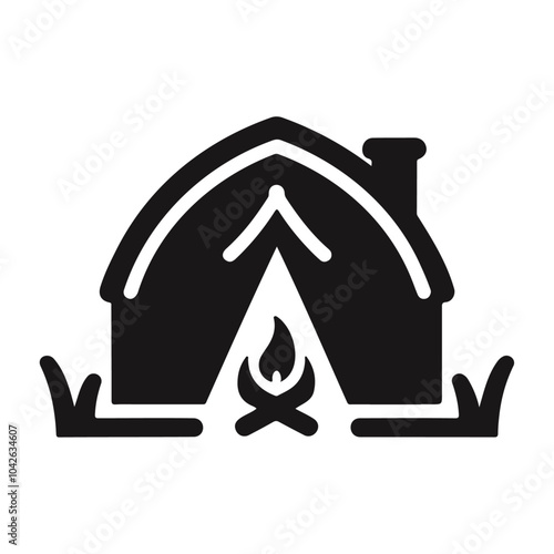 Travel camping hut black silhouette vector icon design