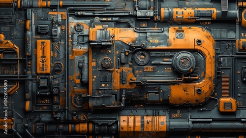 Futuristic machinery details, dark orange textures