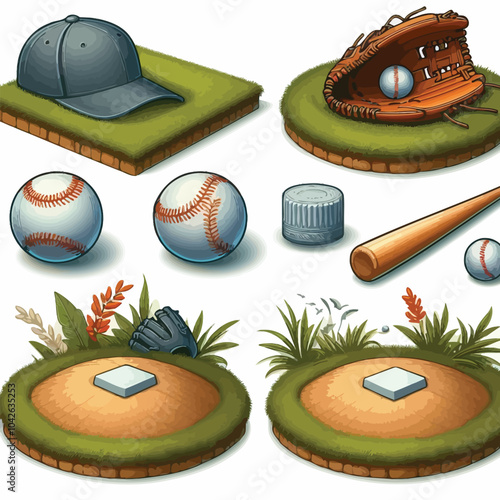 Pitcher's Mound and Rubber set vector illustration
