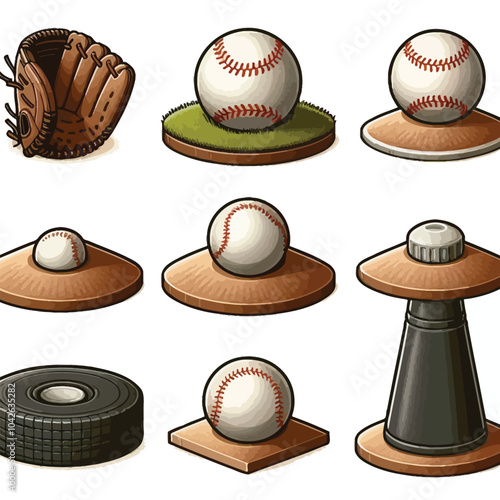 Pitcher's Mound and Rubber set vector illustration