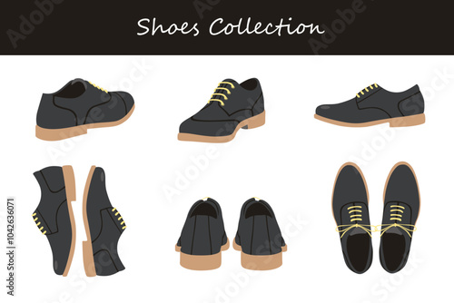 shoes collection in different poses. Vector illustration.