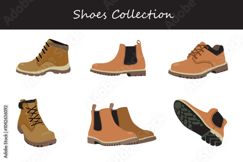 shoes collection in different poses. Vector illustration.