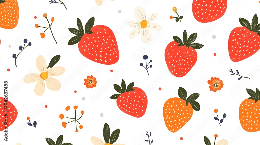 Seamless pattern with cute Strawberry and flower illustrations,a simple design for baby room decor and nursery decoration.Strawberry illustrations for nursery decor Seamless pattern with cute Strawberry and flower illustrations,a simple design for baby room decor and nursery decoration.Strawberry illustrations for nursery decor