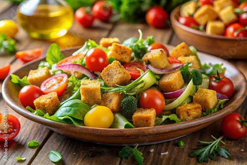 Croutons in Candid Moments: Freshly Made, Crunchy Texture for Salad Lovers