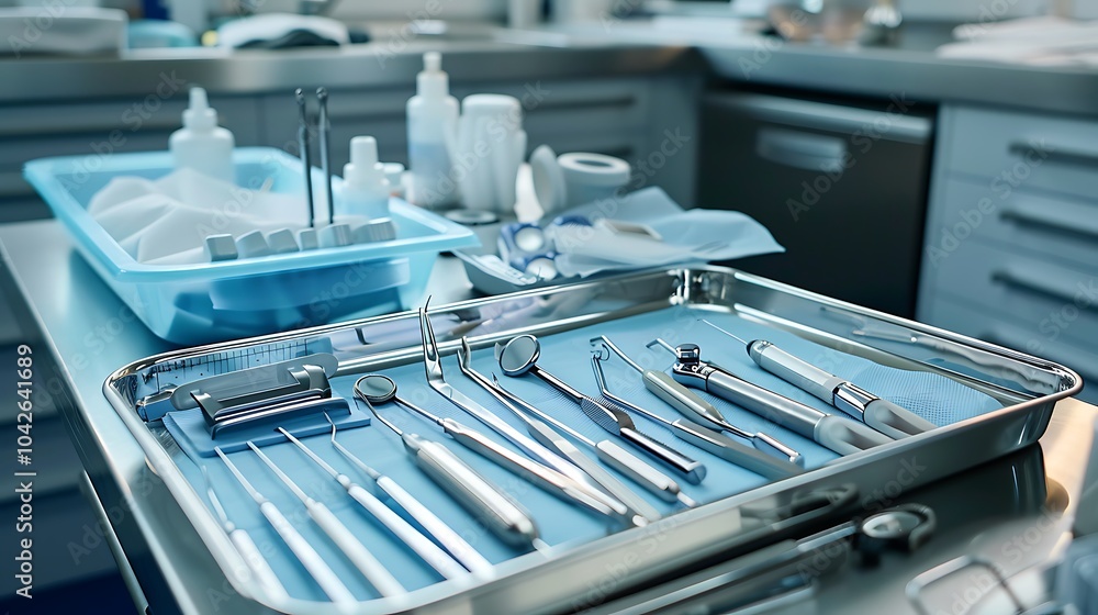 Fototapeta premium A treatment tray with clean medical equipment