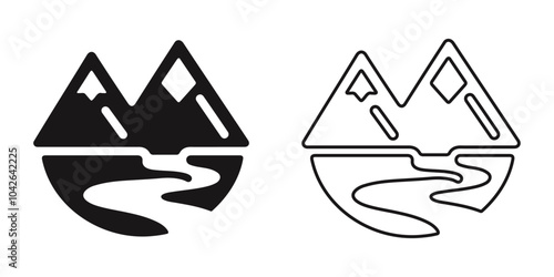 Waterfall mountain valley river vector icon design