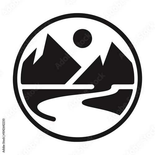 Waterfall mountain valley river vector icon design