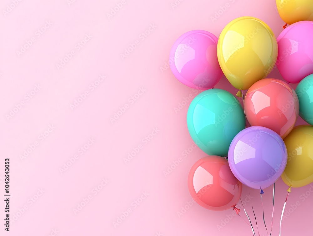 Colorful balloons in various shades, creating a festive atmosphere against a soft pastel pink background, perfect for celebrations and events. Colorful balloons in various shades, creating a festive atmosphere against a soft pastel pink background, perfect for celebrations and events.