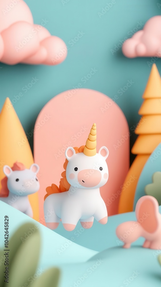 Obraz premium holographic animals exploring a 3D environment, cartoonish and dynamic, soft pastel colors, whimsical and friendly