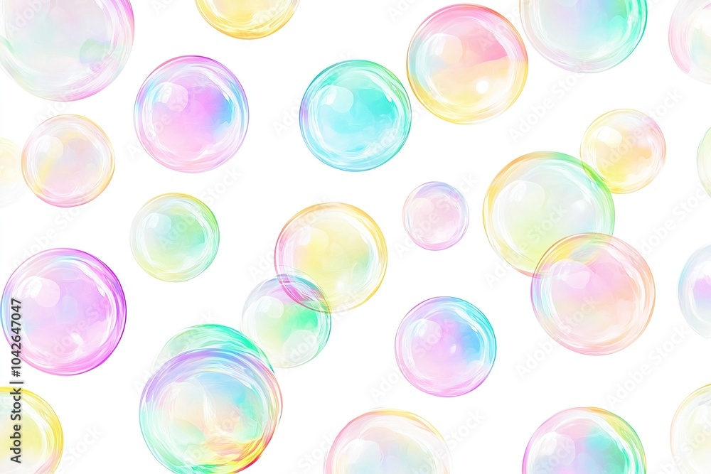 A seamless pattern of colorful soap bubbles, each with its own unique rainbow effect A seamless pattern of colorful soap bubbles, each with its own unique rainbow effect